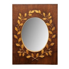 English Gilded Oak Leaf Wreath Mirror with Oval Glass from the Late 19th Century