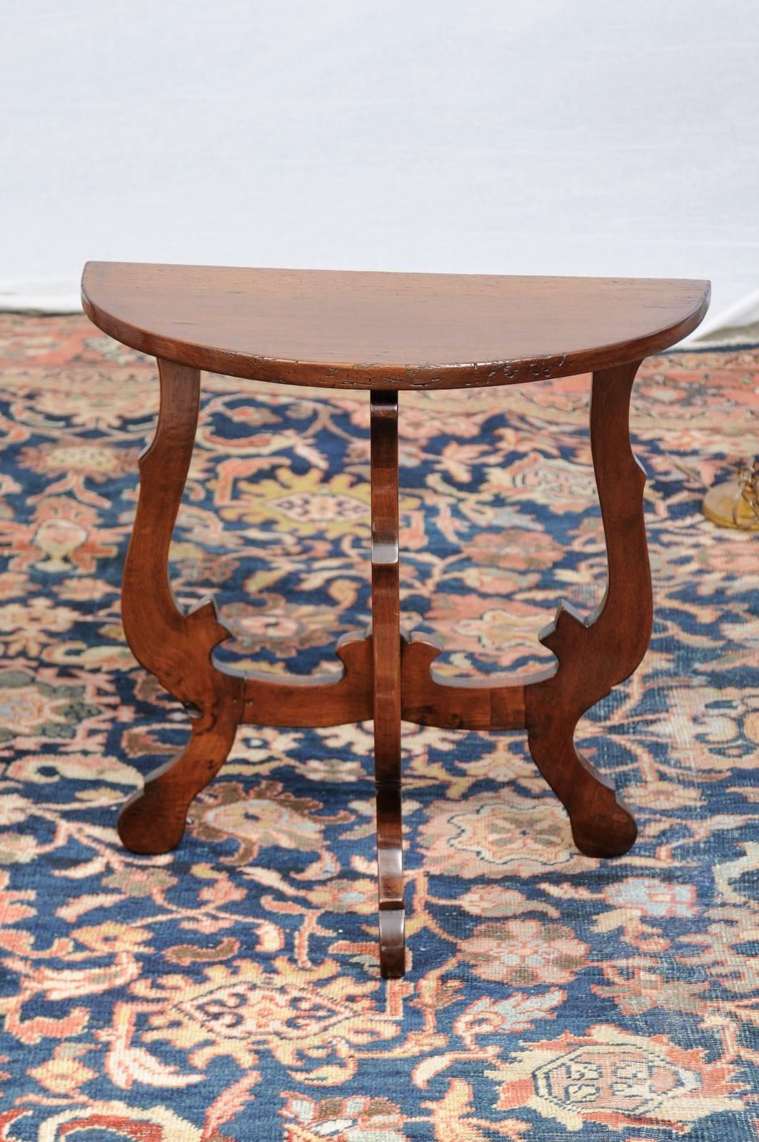 Pair of Petite Italian Baroque Style Demilune Tables with Lyre Legs, circa 1870 In Excellent Condition In Atlanta, GA
