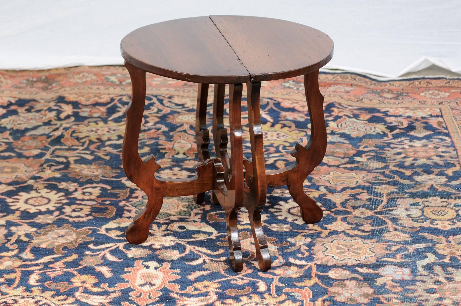 Pair of Petite Italian Baroque Style Demilune Tables with Lyre Legs, circa 1870 4