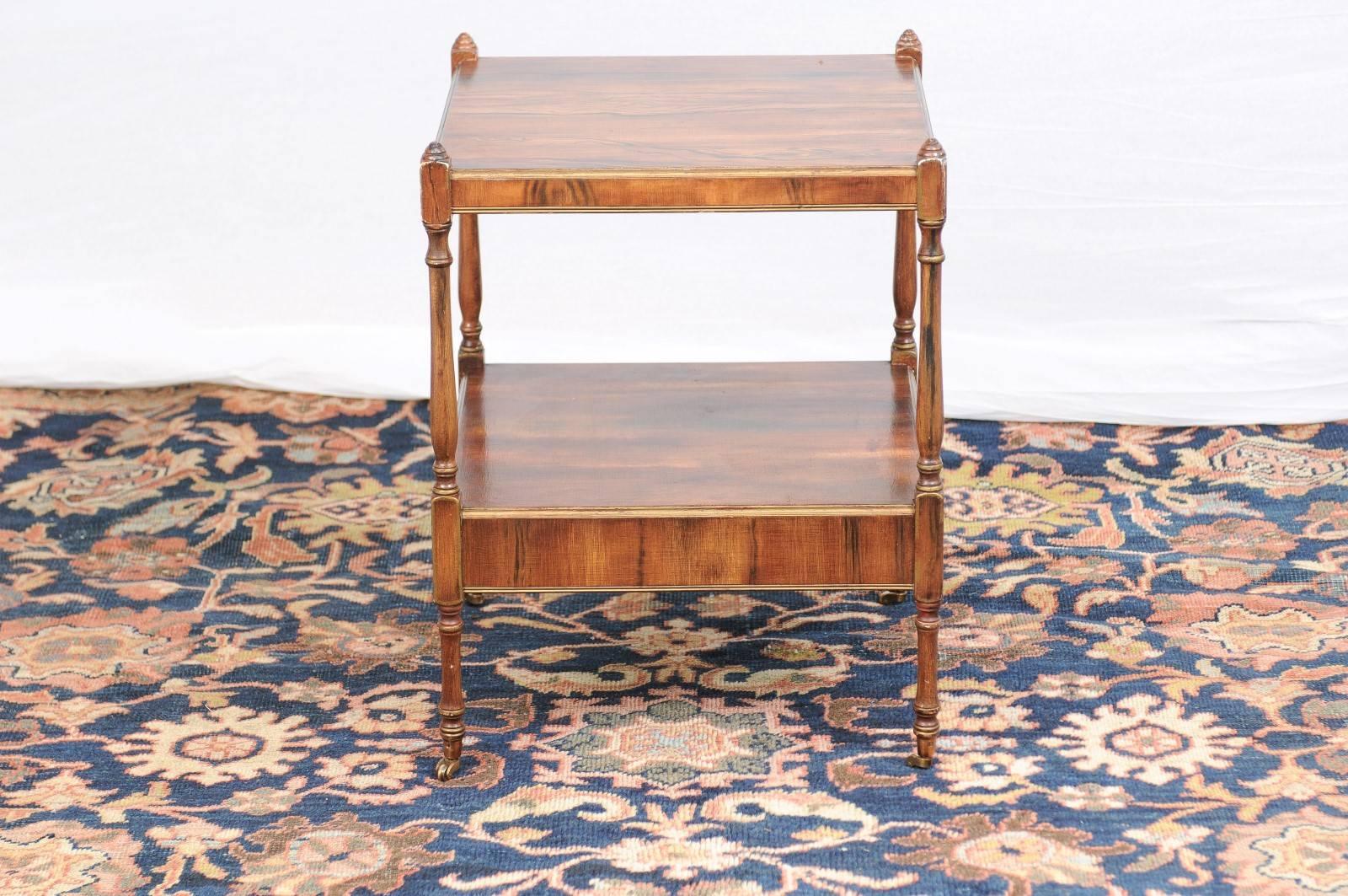 20th Century English Two-Tiered Side Table with Faux Bois Finish on Casters, circa 1920