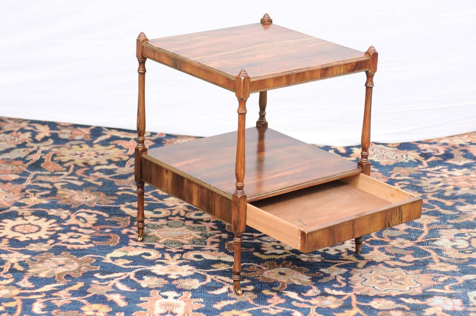 English Two-Tiered Side Table with Faux Bois Finish on Casters, circa 1920 1