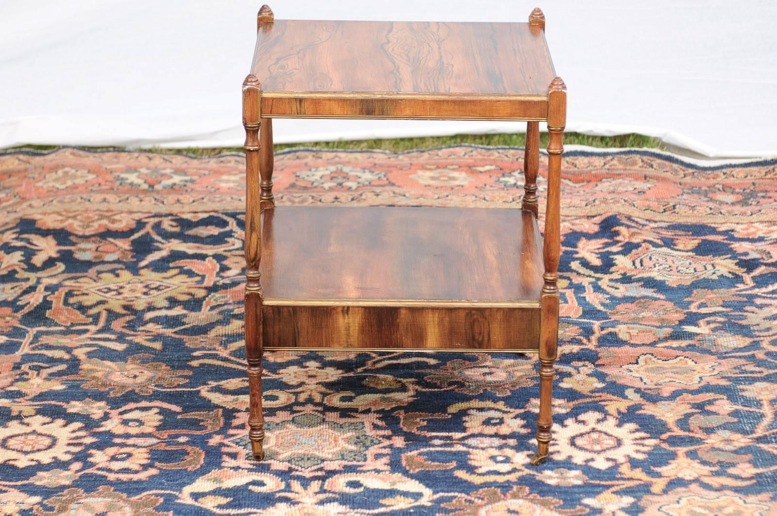 English Two-Tiered Side Table with Faux Bois Finish on Casters, circa 1920 3