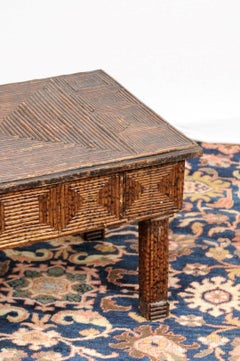 English Late 19th Century Twig Coffee Table with Diamond Shaped Motifs