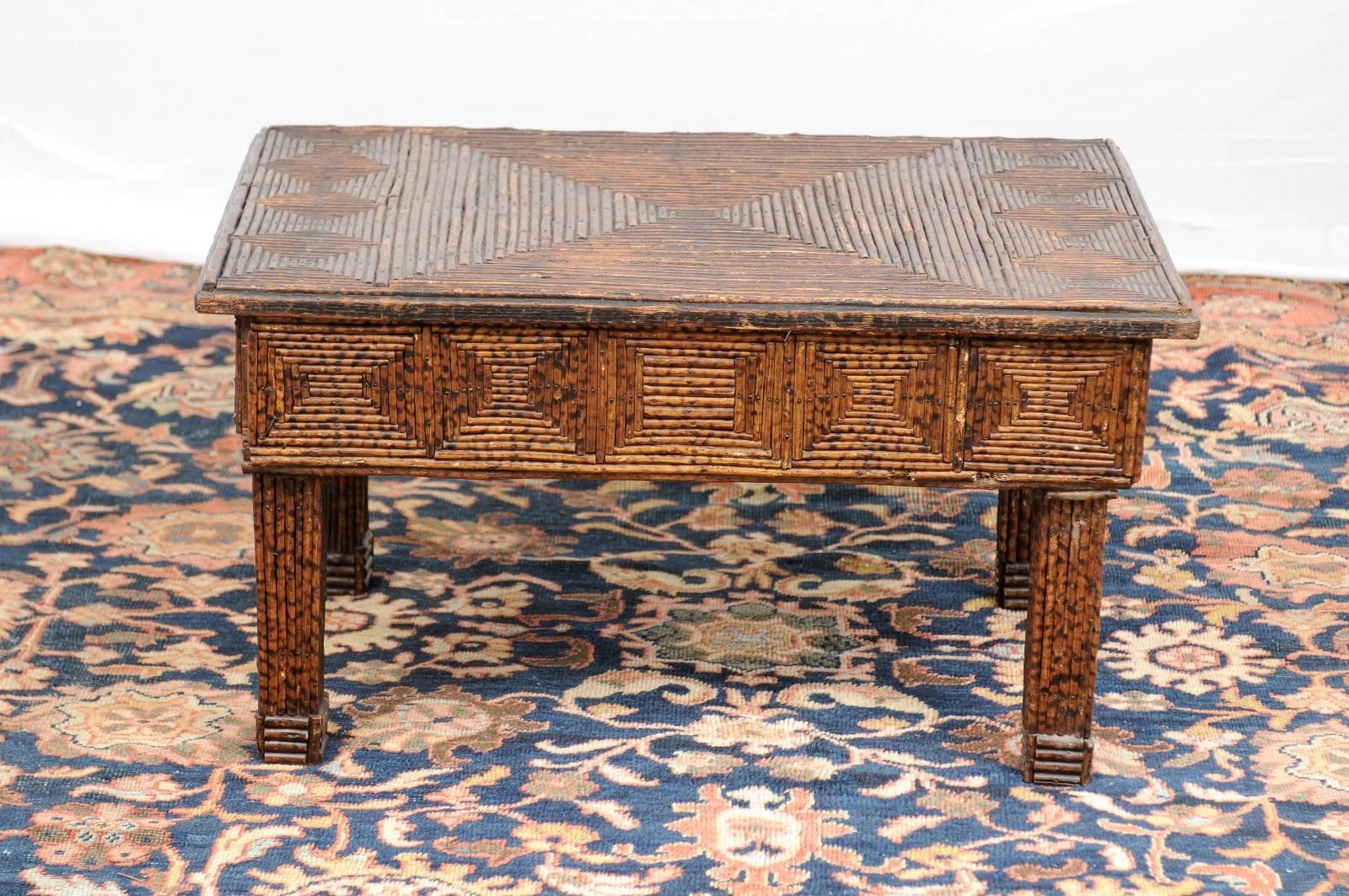 English Late 19th Century Twig Coffee Table with Diamond Shaped Motifs 5