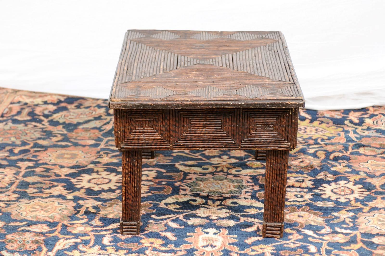 English Late 19th Century Twig Coffee Table with Diamond Shaped Motifs 3