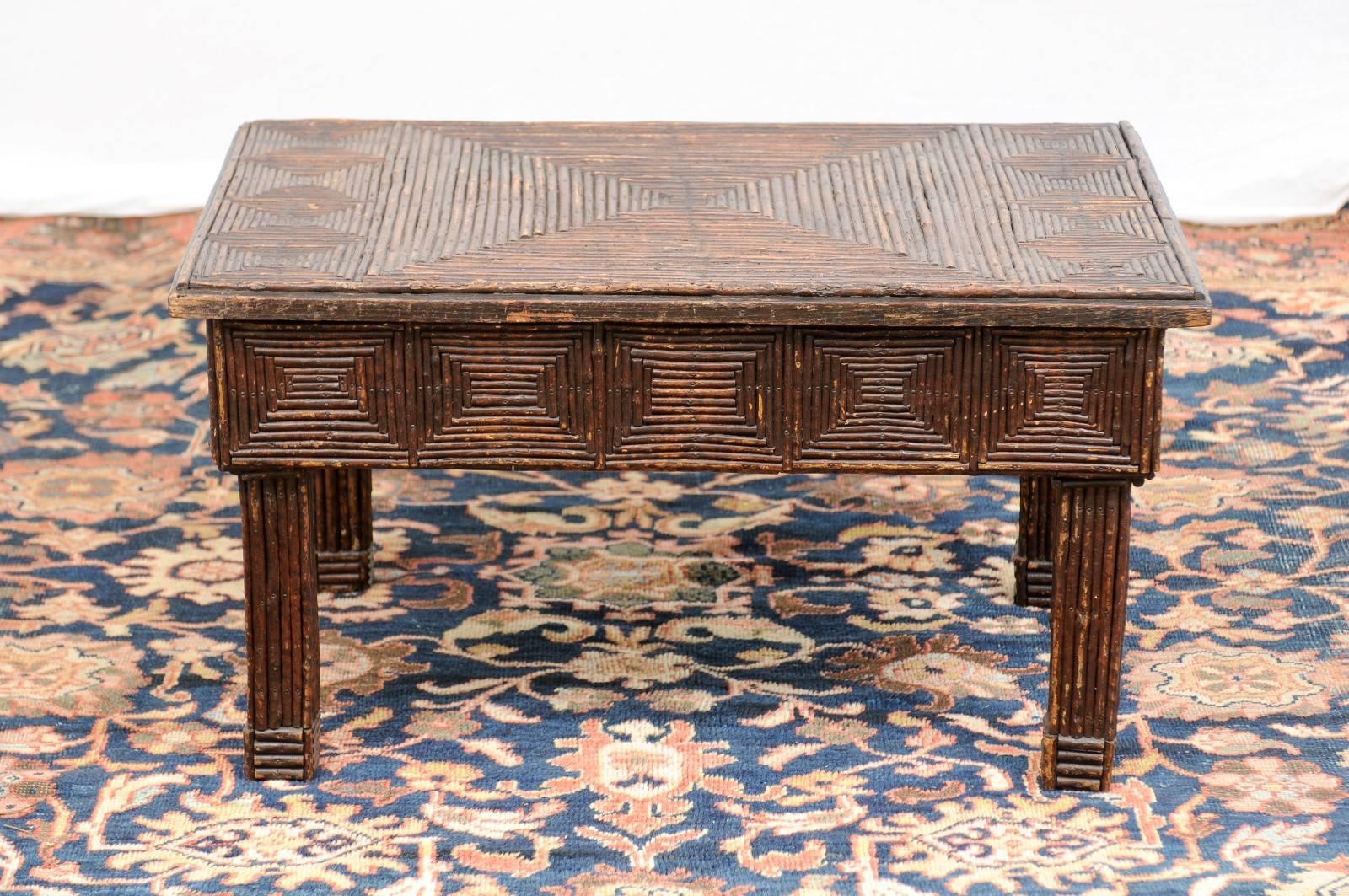 English Late 19th Century Twig Coffee Table with Diamond Shaped Motifs 6