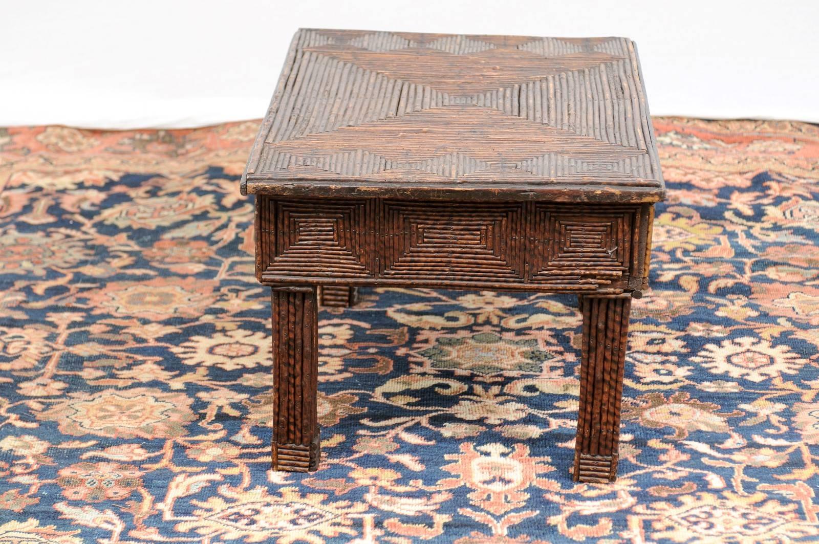 English Late 19th Century Twig Coffee Table with Diamond Shaped Motifs 4