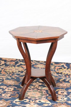 Italian Octagonal Top Gueridon Side Table with Fruitwood Star Inlay and Shelf