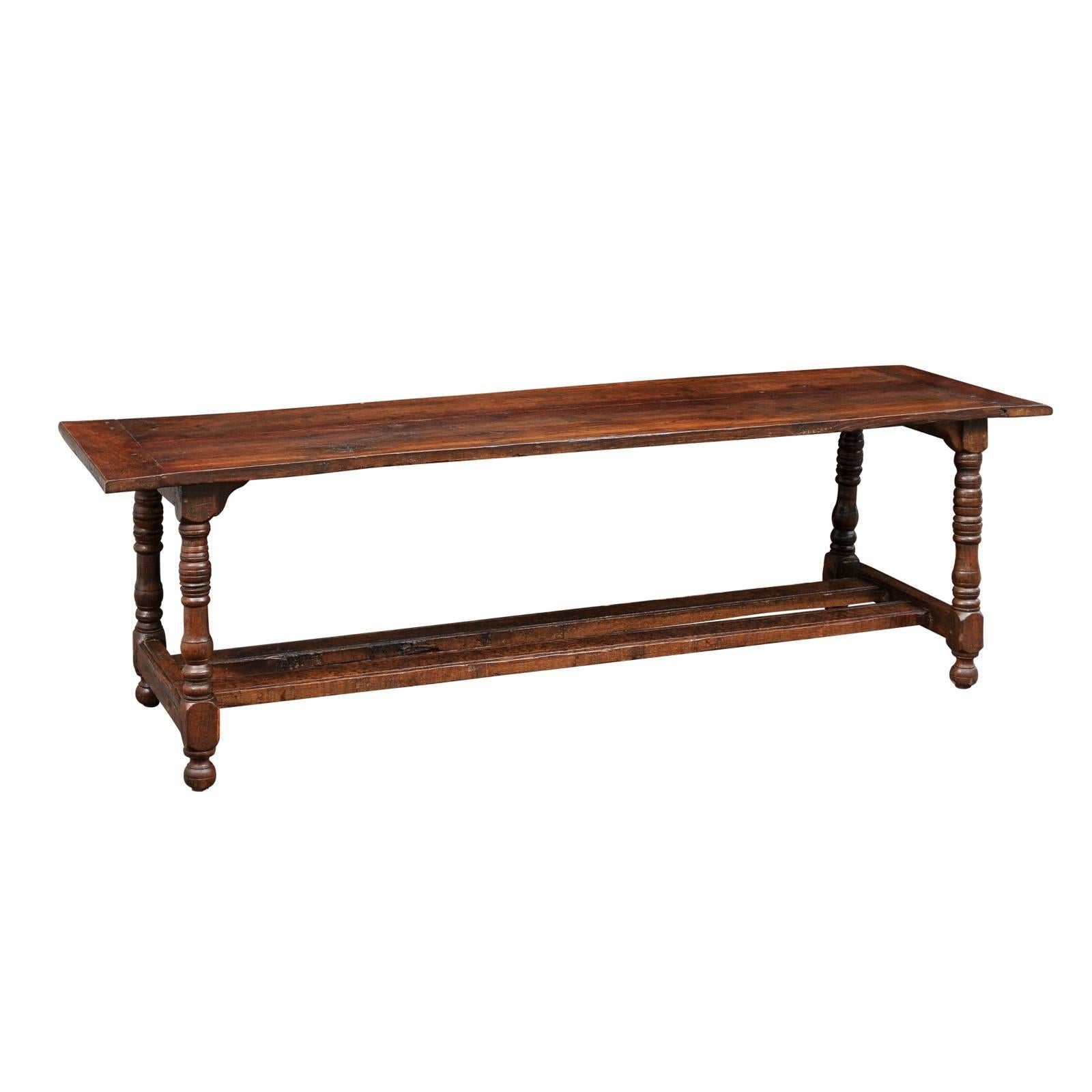 French Oak Coffee Table on Turned Legs with Double Cross Stretcher circa 1880