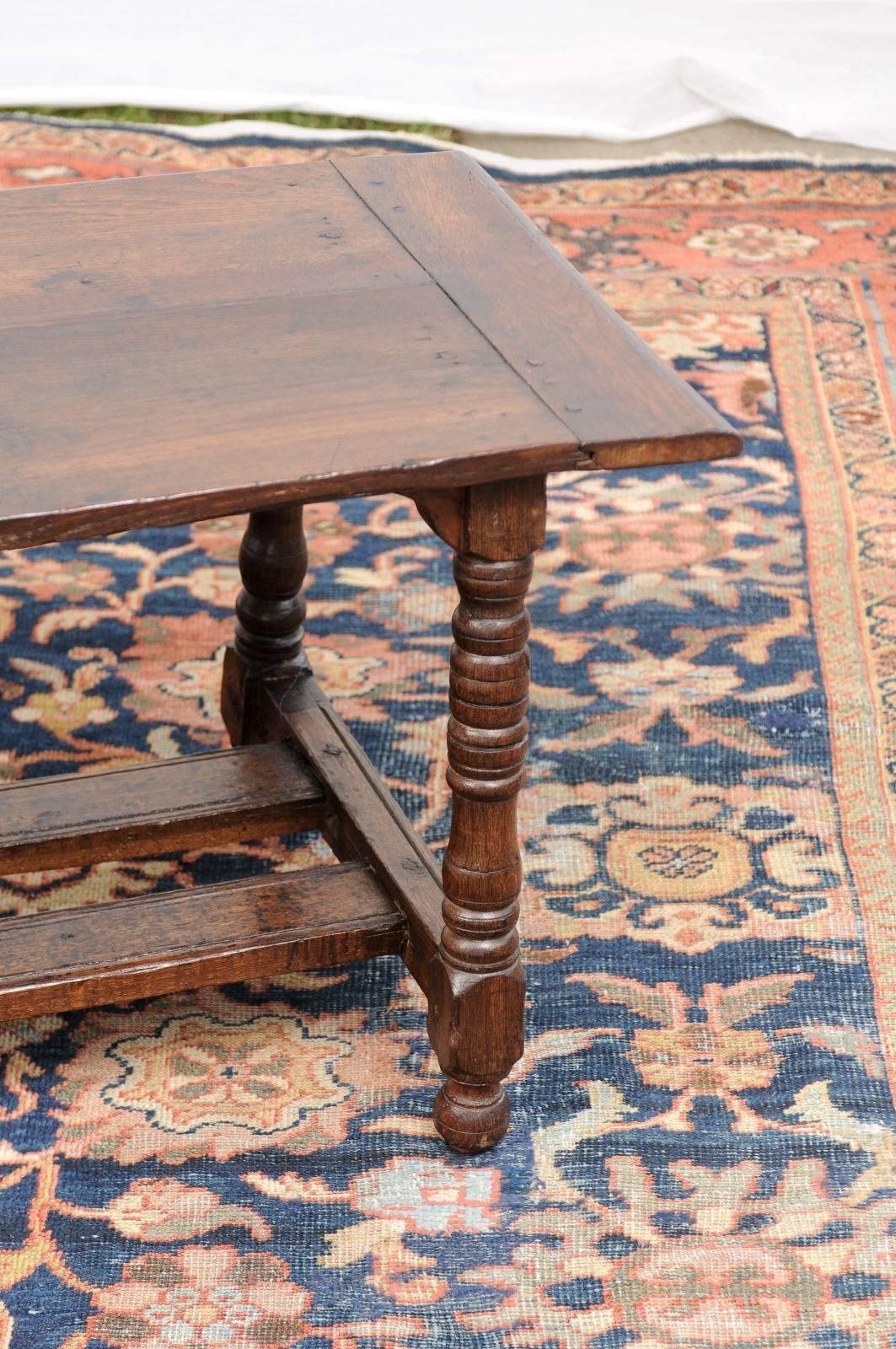French Oak Coffee Table on Turned Legs with Double Cross Stretcher circa 1880 2