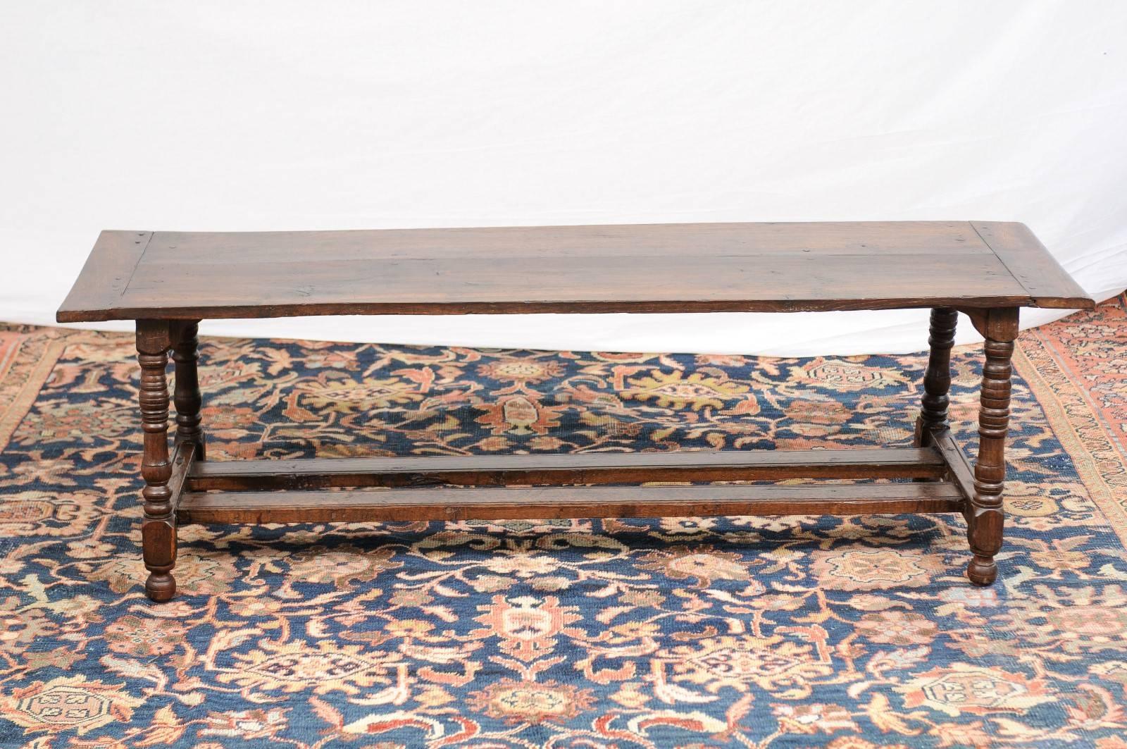 French Oak Coffee Table on Turned Legs with Double Cross Stretcher circa 1880 3