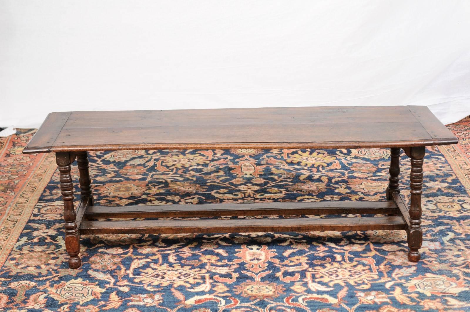 French Oak Coffee Table on Turned Legs with Double Cross Stretcher circa 1880 4