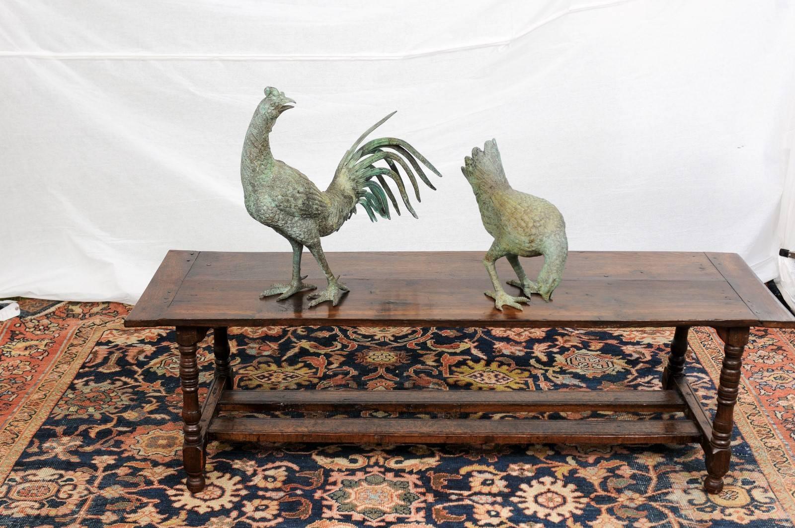 Pair of Italian Bronze Rooster and Hen Sculptures from the Mid-20th Century 2
