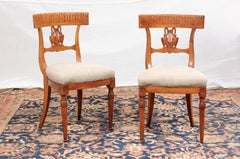 Pair of Italian Neoclassical Side Chairs with Swans and Lyre from the 1850s