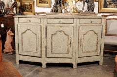 Early 19th Century French Wooden Credenza with Angled Sides and Original Paint