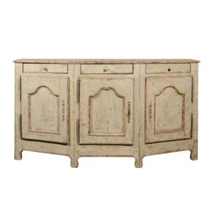 Early 19th Century French Wooden Credenza with Angled Sides and Original Paint