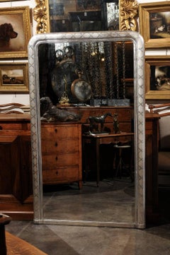 French Tall Silver Leaf Louis-Philippe Mirror with ‘X’ Motifs, circa 1900