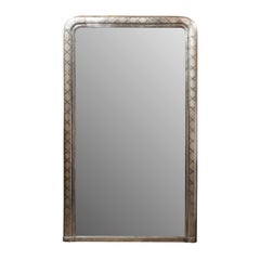 Antique French Tall Silver Leaf Louis-Philippe Mirror with ‘X’ Motifs, circa 1900