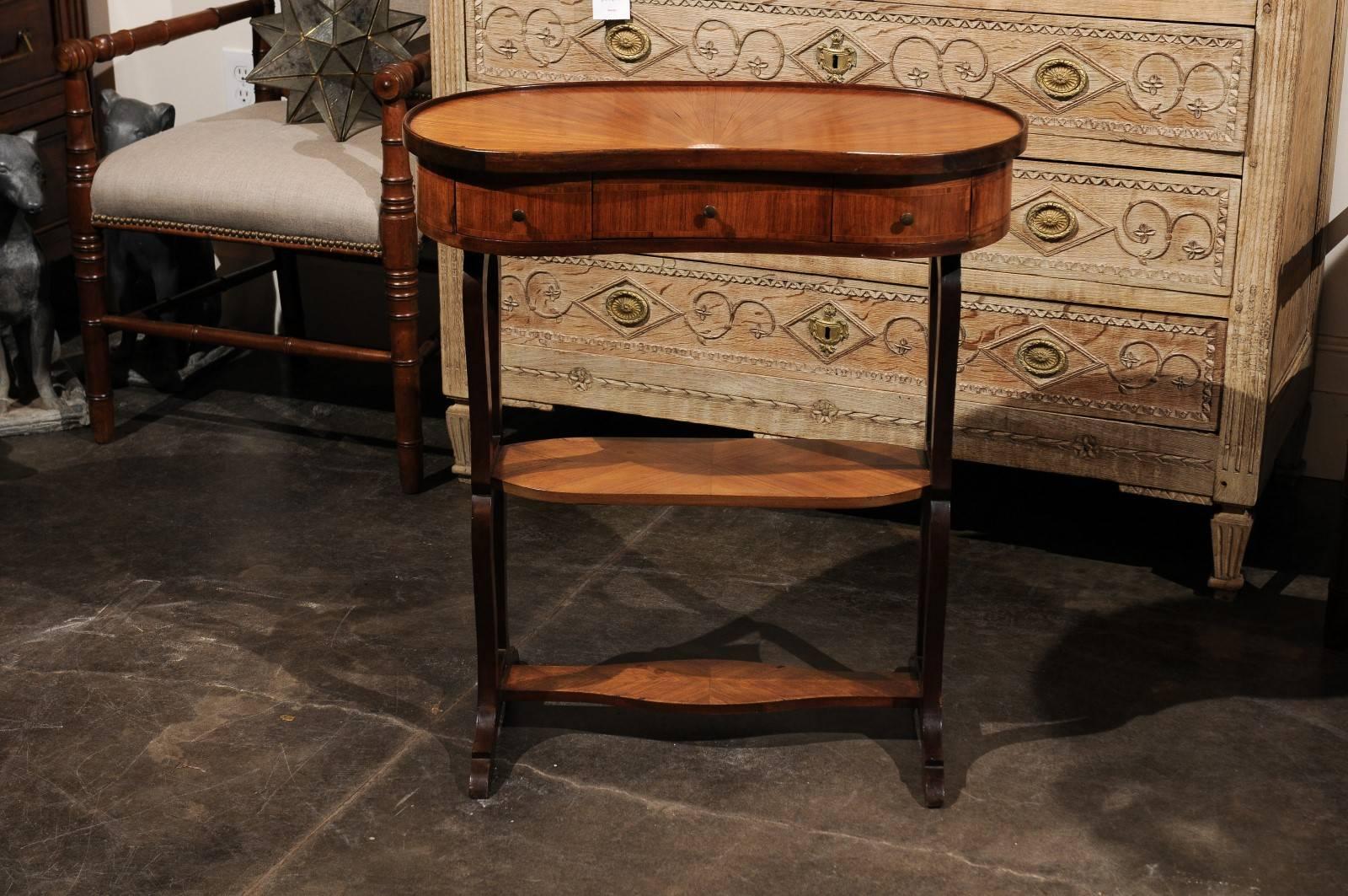 Veneer French Inlaid Bean-Shaped Tiered Small Side Table from the 1920s
