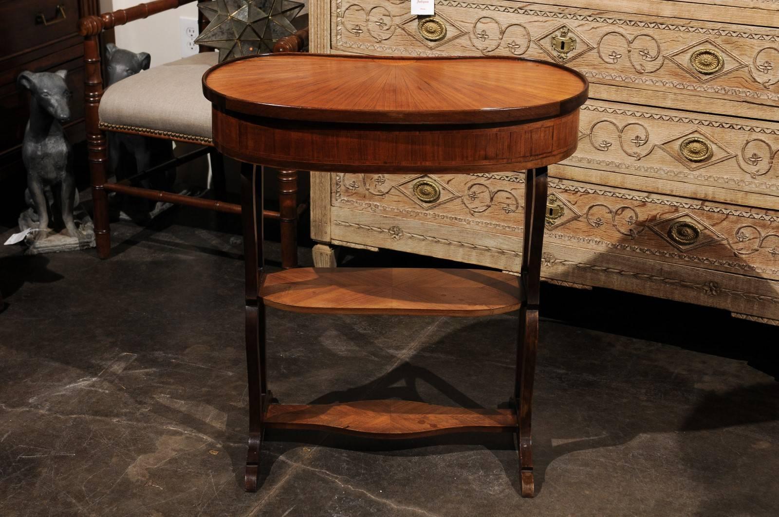 French Inlaid Bean-Shaped Tiered Small Side Table from the 1920s In Good Condition In Atlanta, GA