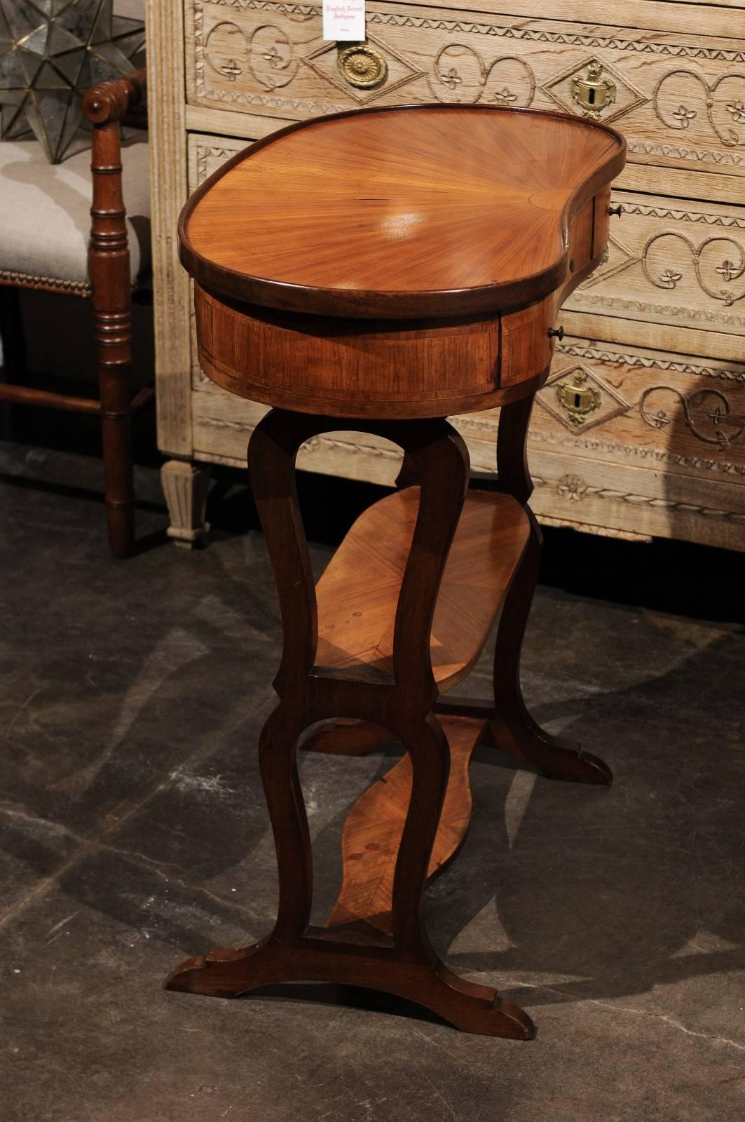 Wood French Inlaid Bean-Shaped Tiered Small Side Table from the 1920s