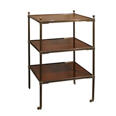 English Retro Brass and Mahogany Three-Tiered Trolley Raised on Casters