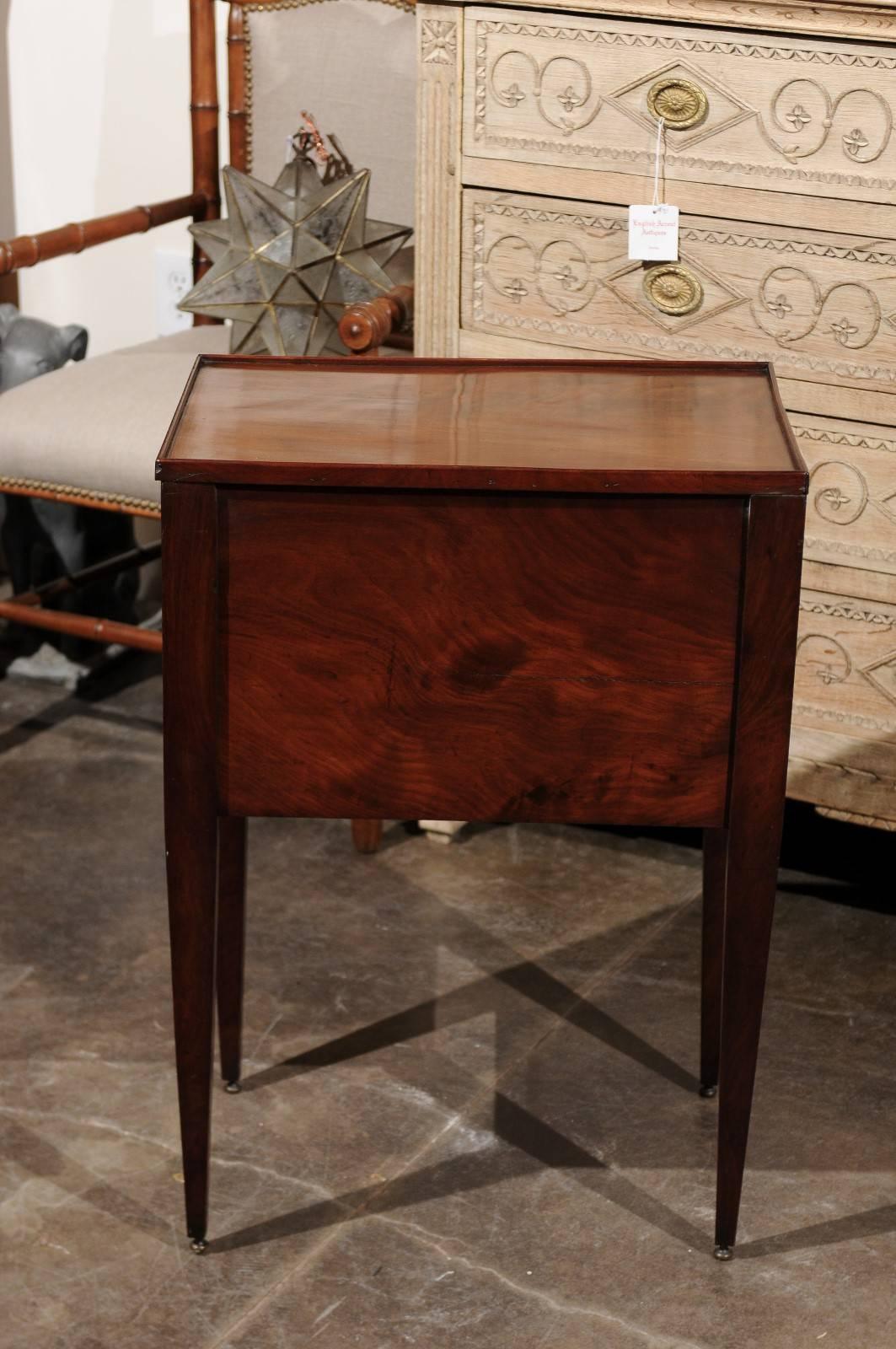 English 1880 Wooden Side Table with Tambour Door, Single Drawer and Tapered Legs 2