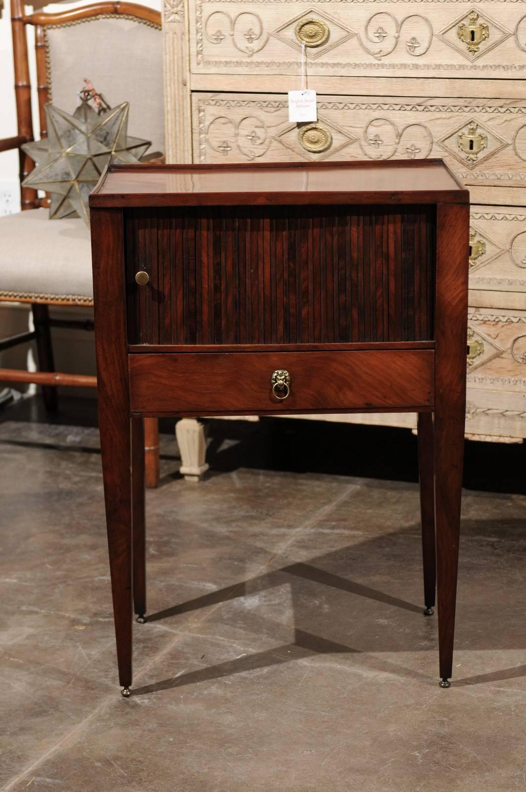 English 1880 Wooden Side Table with Tambour Door, Single Drawer and Tapered Legs 5