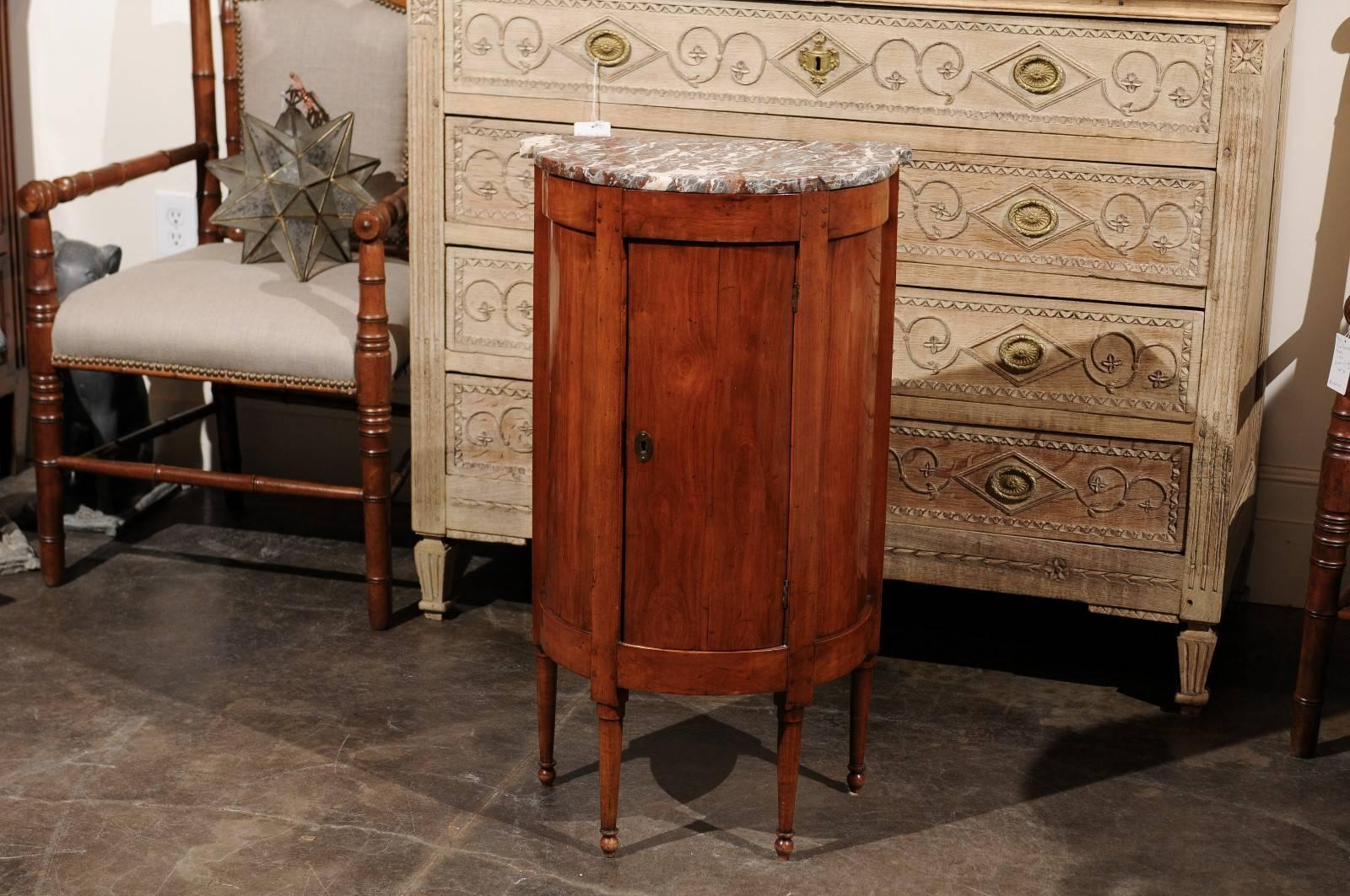 French Directoire Style Demilune Fruitwood Cabinet with Marble-Top, circa 1800 In Excellent Condition In Atlanta, GA