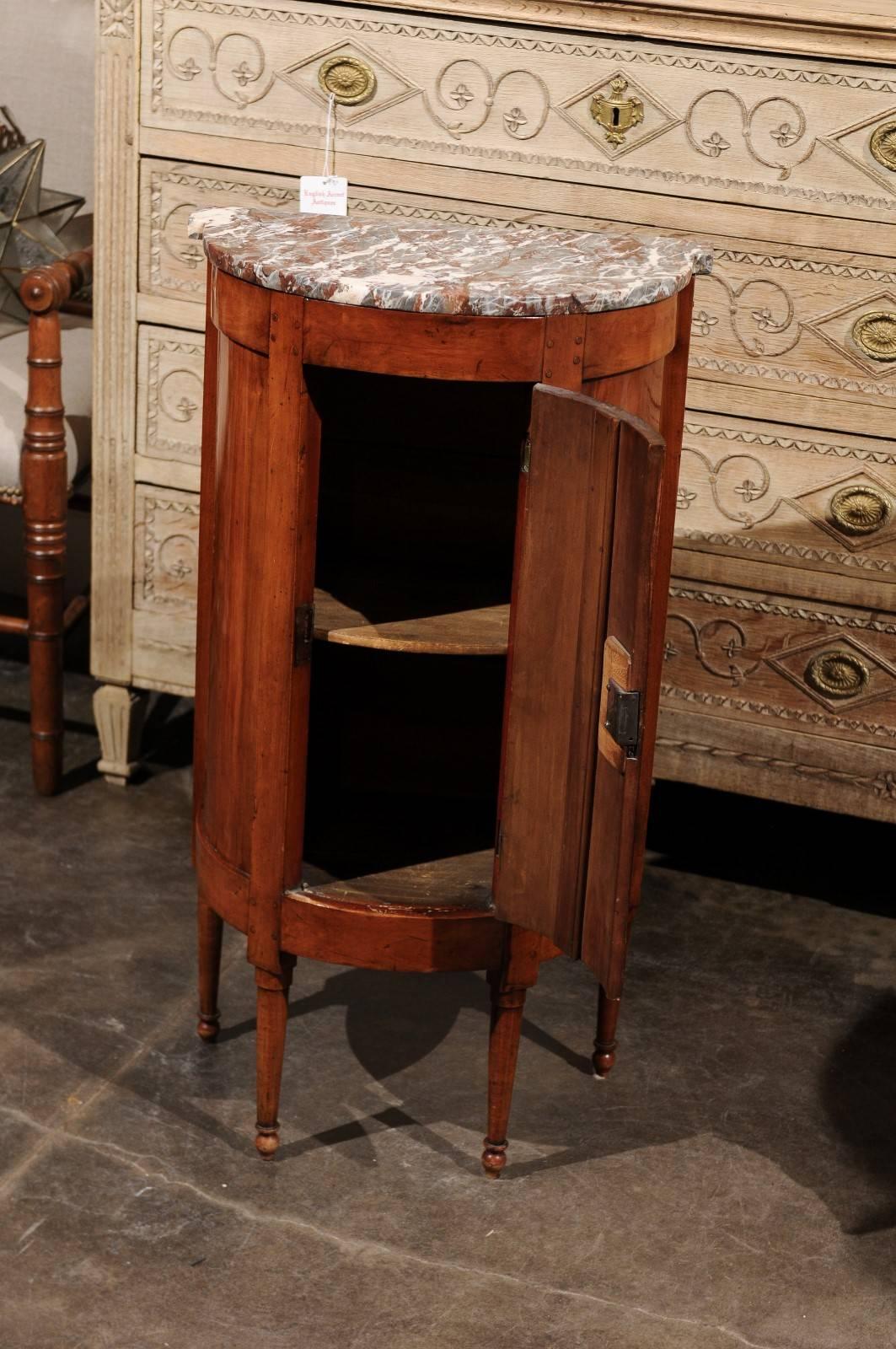 French Directoire Style Demilune Fruitwood Cabinet with Marble-Top, circa 1800 2