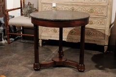 French Empire Style Mahogany Guéridon Side Table with Marble Top and Column Legs