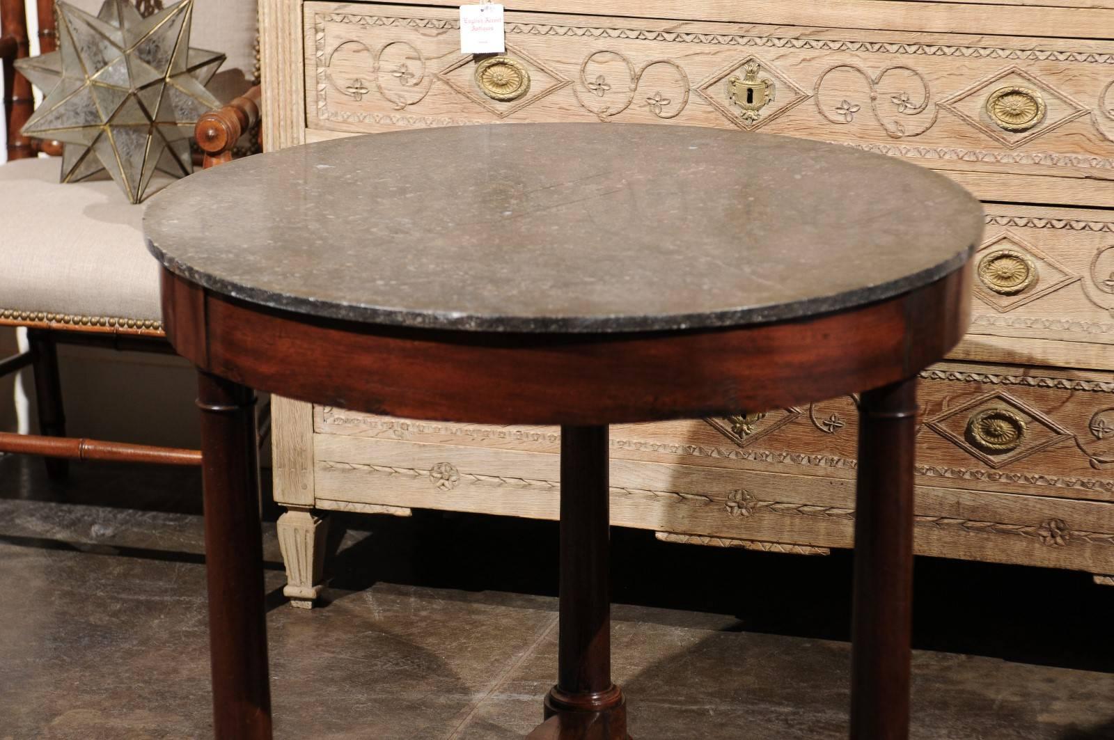 19th Century French Empire Style Mahogany Guéridon Side Table with Marble Top and Column Legs