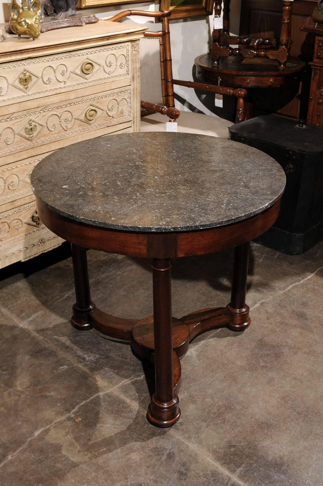 French Empire Style Mahogany Guéridon Side Table with Marble Top and Column Legs 3