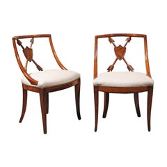 Pair of Austrian Biedermeier 1840s Armchairs with Trophy of Arms Pierced Backs