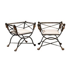 Paire de chaises curules de style Régence anglaise avec motifs de cygnes et sièges tapissés