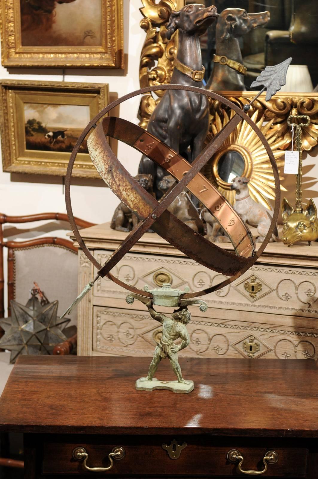Swedish Copper Armillary Held by the Titan Atlas from the Early 20th Century 4