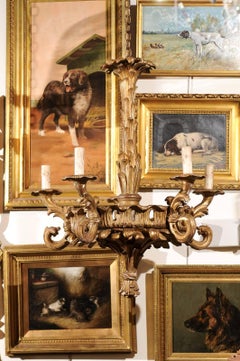 French Five-Light Foliage Themed Giltwood Carved Chandelier, Early 20th Century