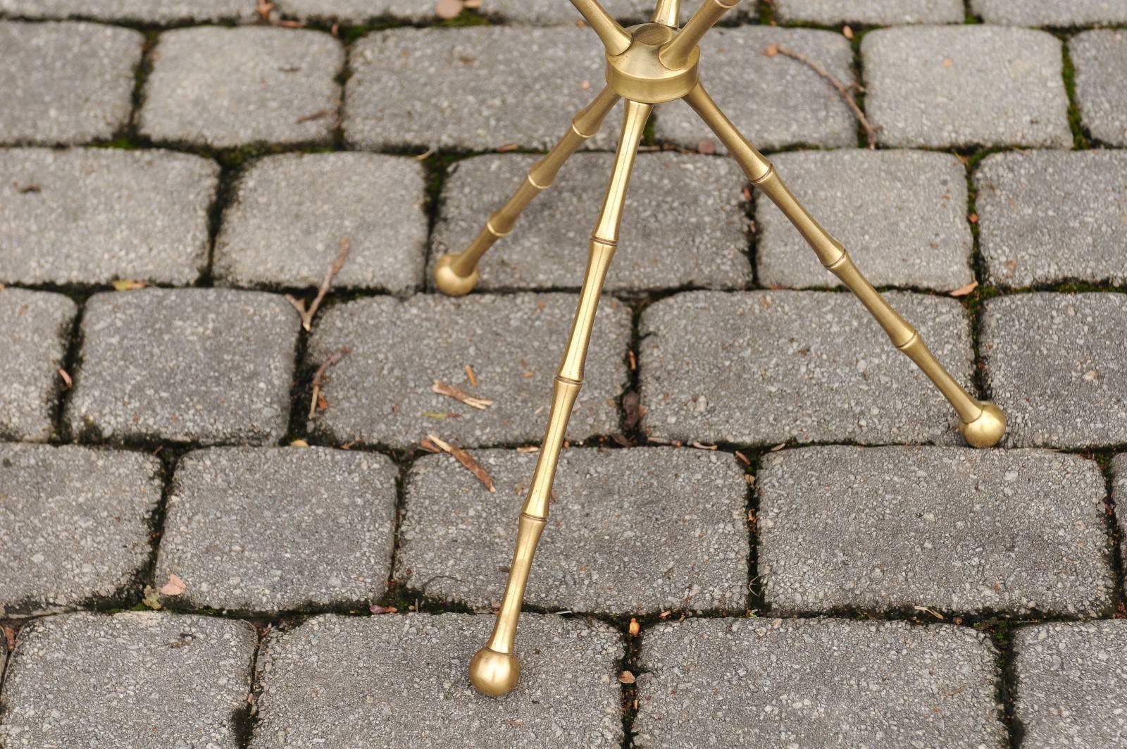 Mid-Century Modern French 1940s Maison Jansen Style Brass and Black Glass Faux-Bamboo Side Table