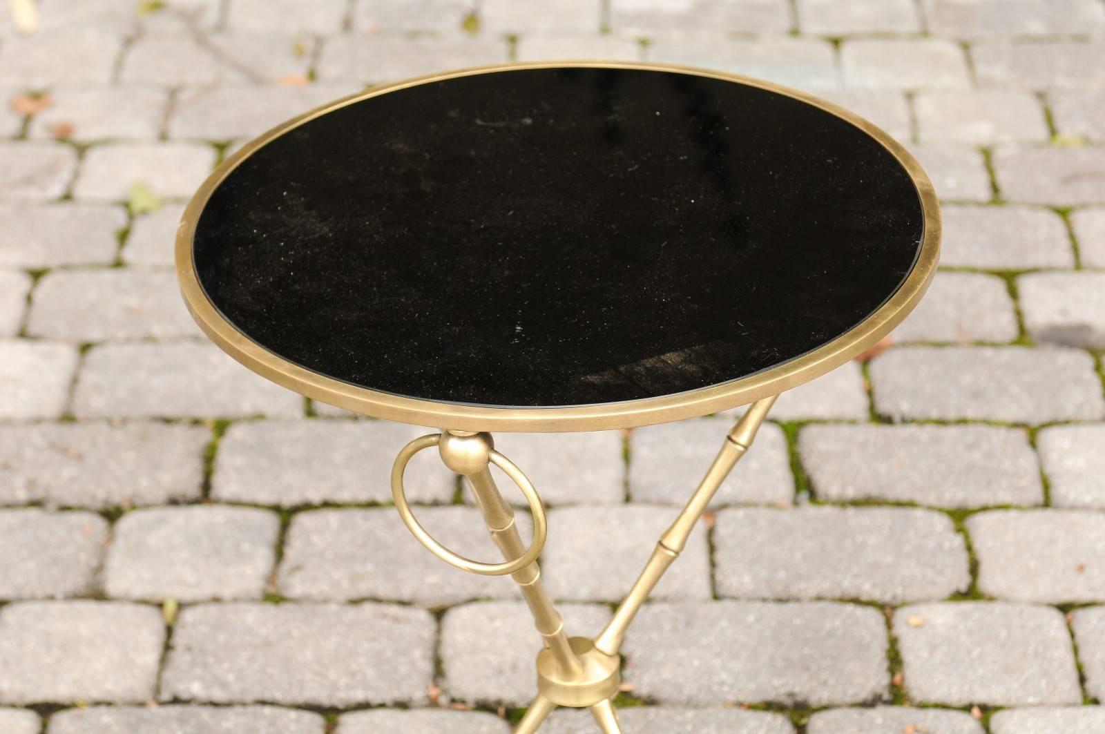 French 1940s Maison Jansen Style Brass and Black Glass Faux-Bamboo Side Table 2