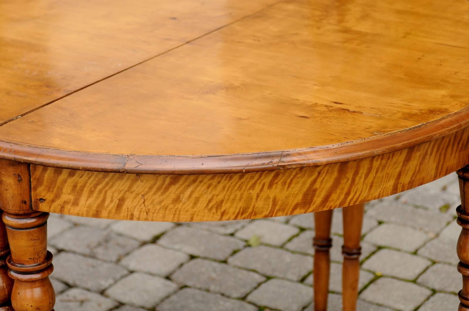 Pair of French Maple Demilune Tables with Turned Legs from the 1840s For Sale 1