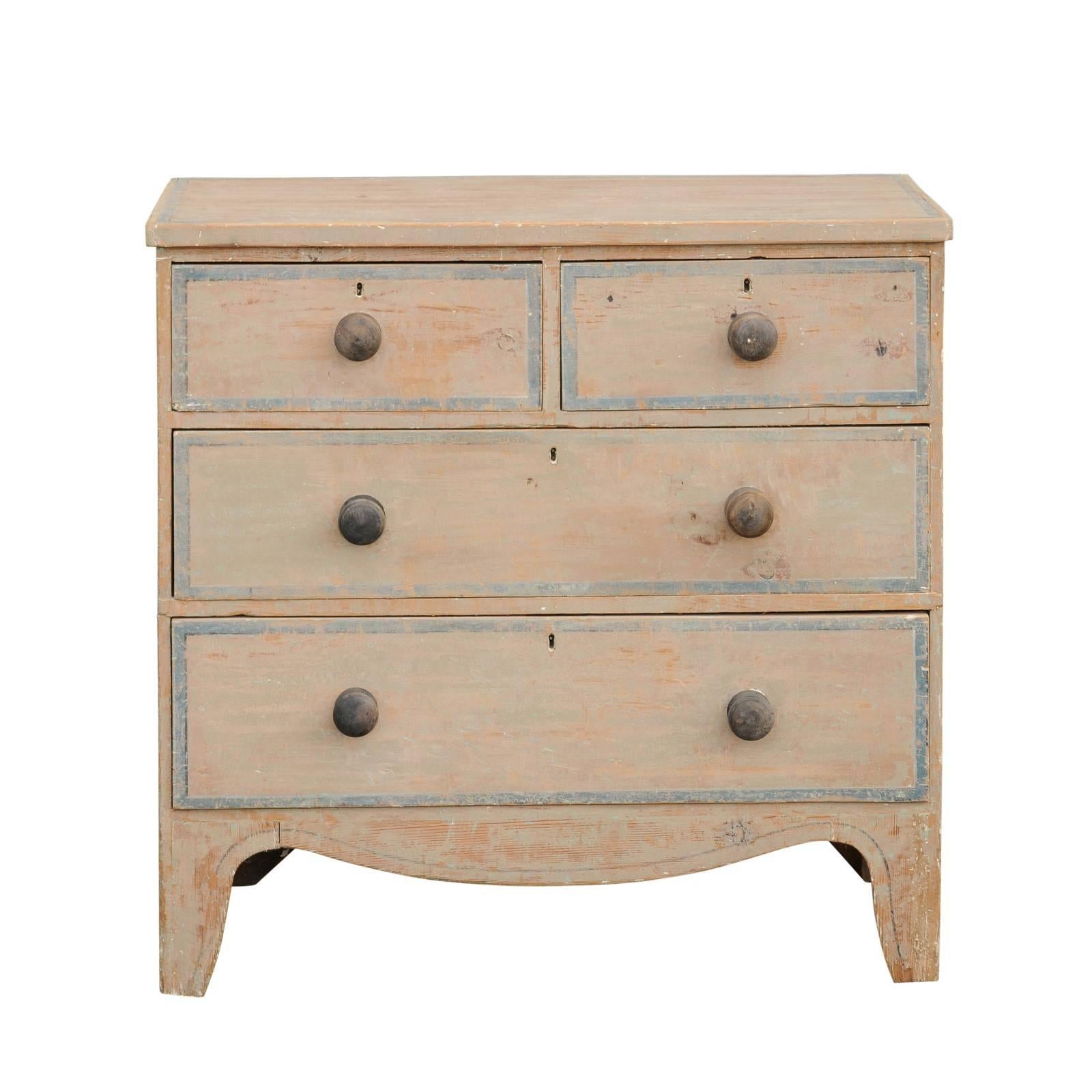 English 1840s Four-Drawer Chest with Original Paint and Valanced Skirt