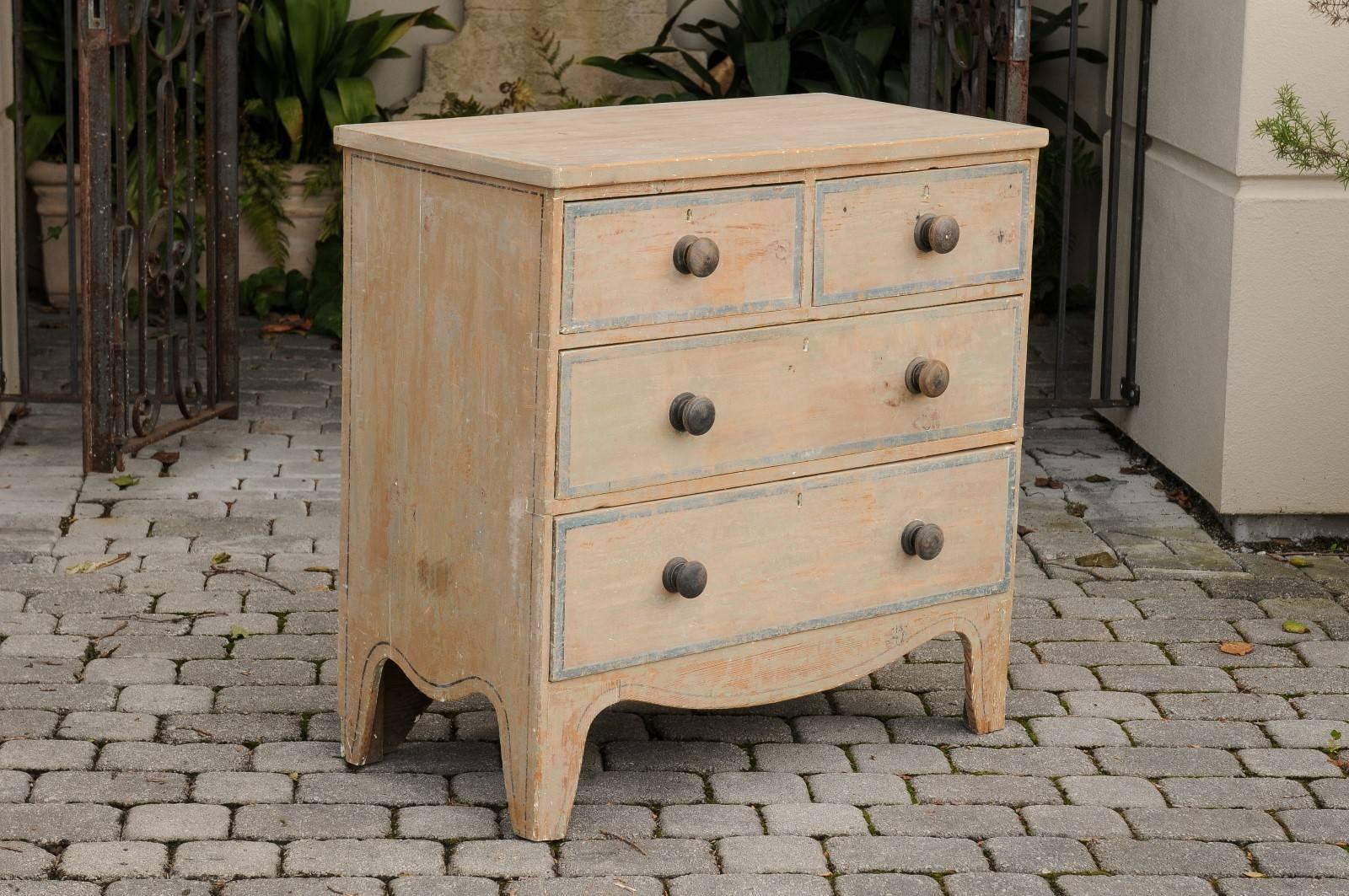 English 1840s Four-Drawer Chest with Original Paint and Valanced Skirt 3