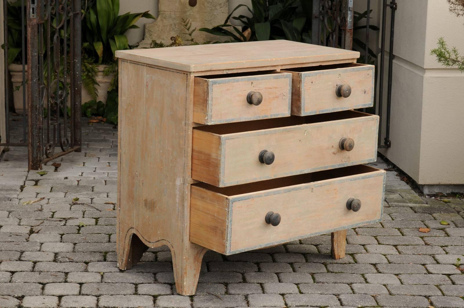 English 1840s Four-Drawer Chest with Original Paint and Valanced Skirt 4