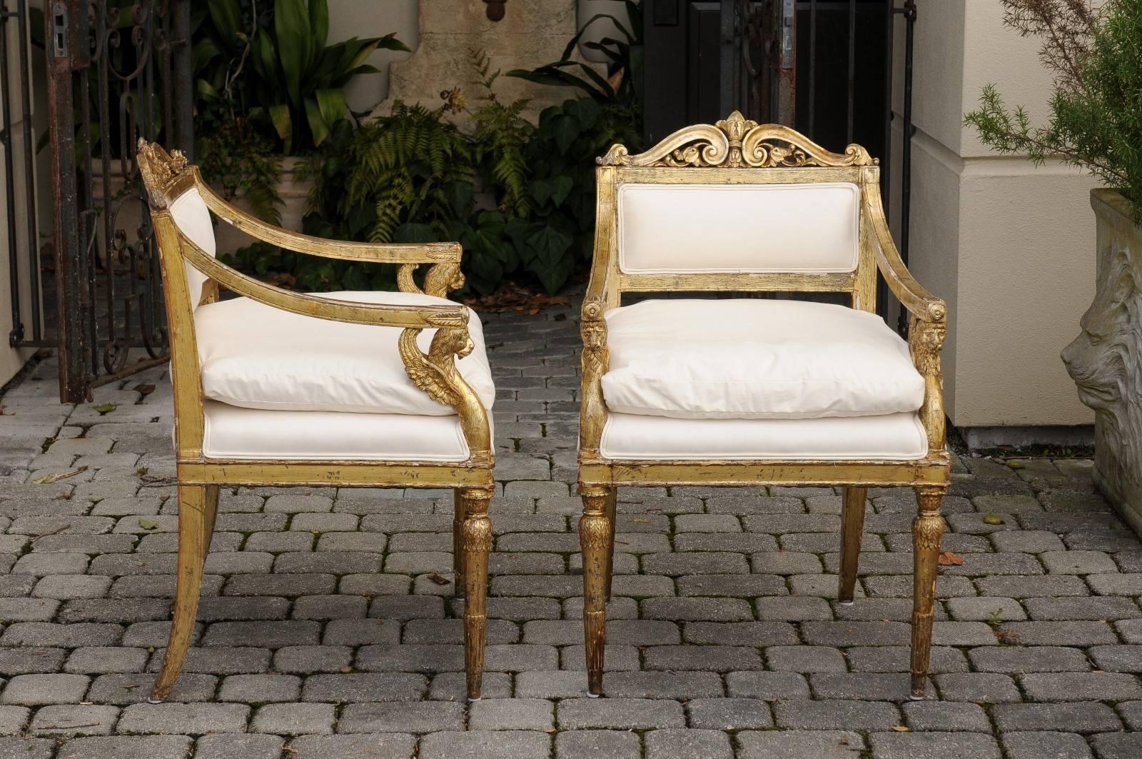Pair of Italian Neoclassical Armchairs with Winged Lions from the Late 1790s 2
