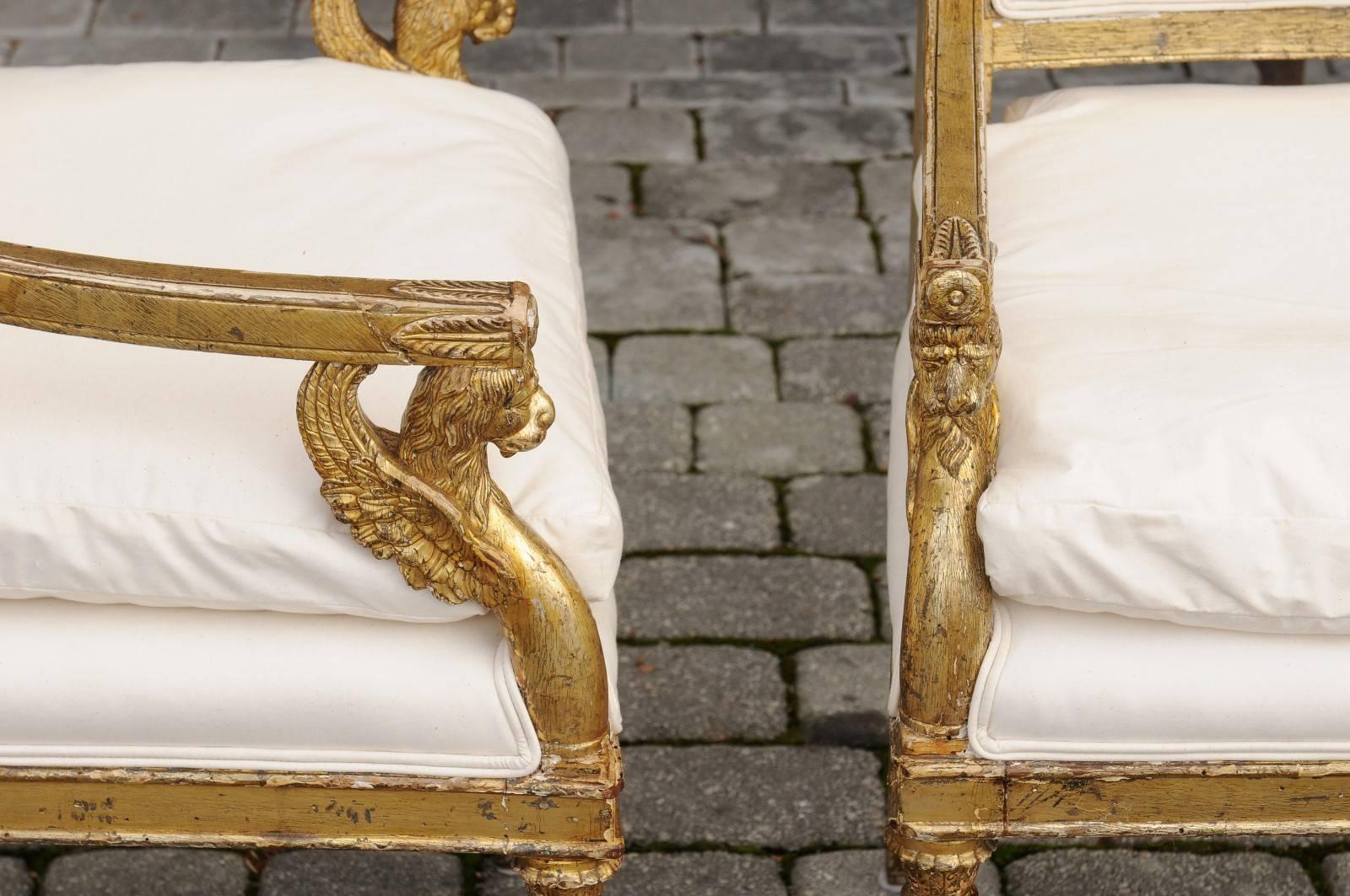 Pair of Italian Neoclassical Armchairs with Winged Lions from the Late 1790s 3