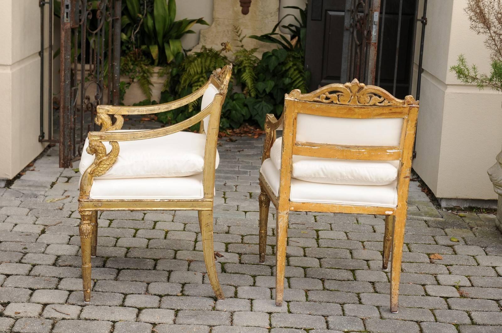 Pair of Italian Neoclassical Armchairs with Winged Lions from the Late 1790s 5