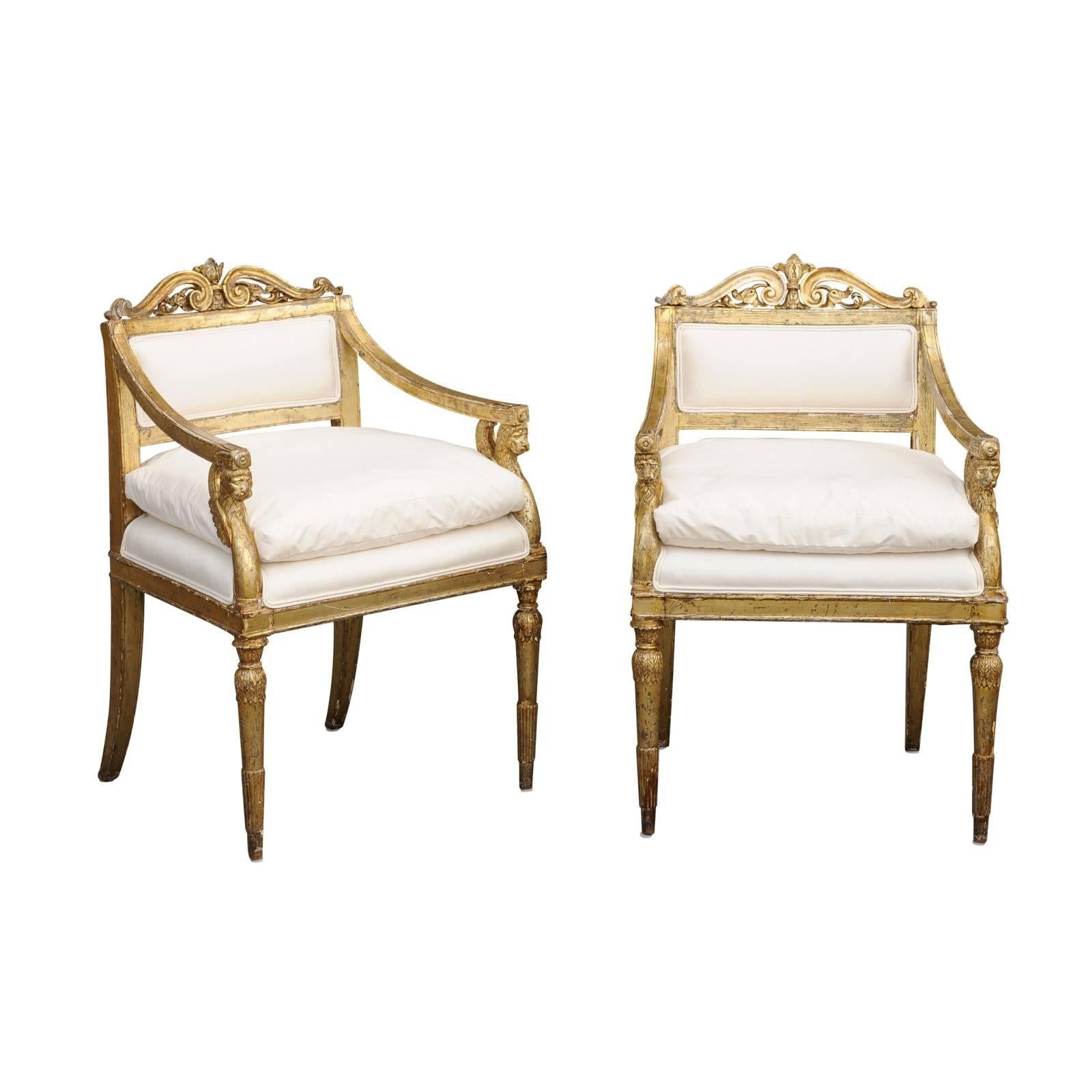 Pair of Italian Neoclassical Armchairs with Winged Lions from the Late 1790s