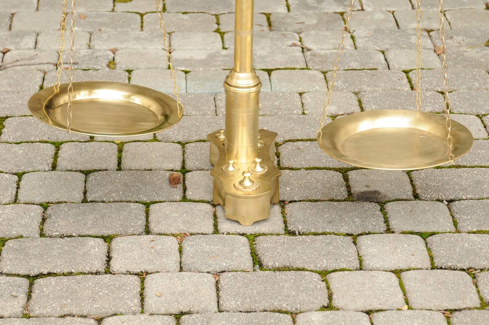 Dutch Large Size Brass Two-Tiered Balance Scale with Weights, circa 1880 2