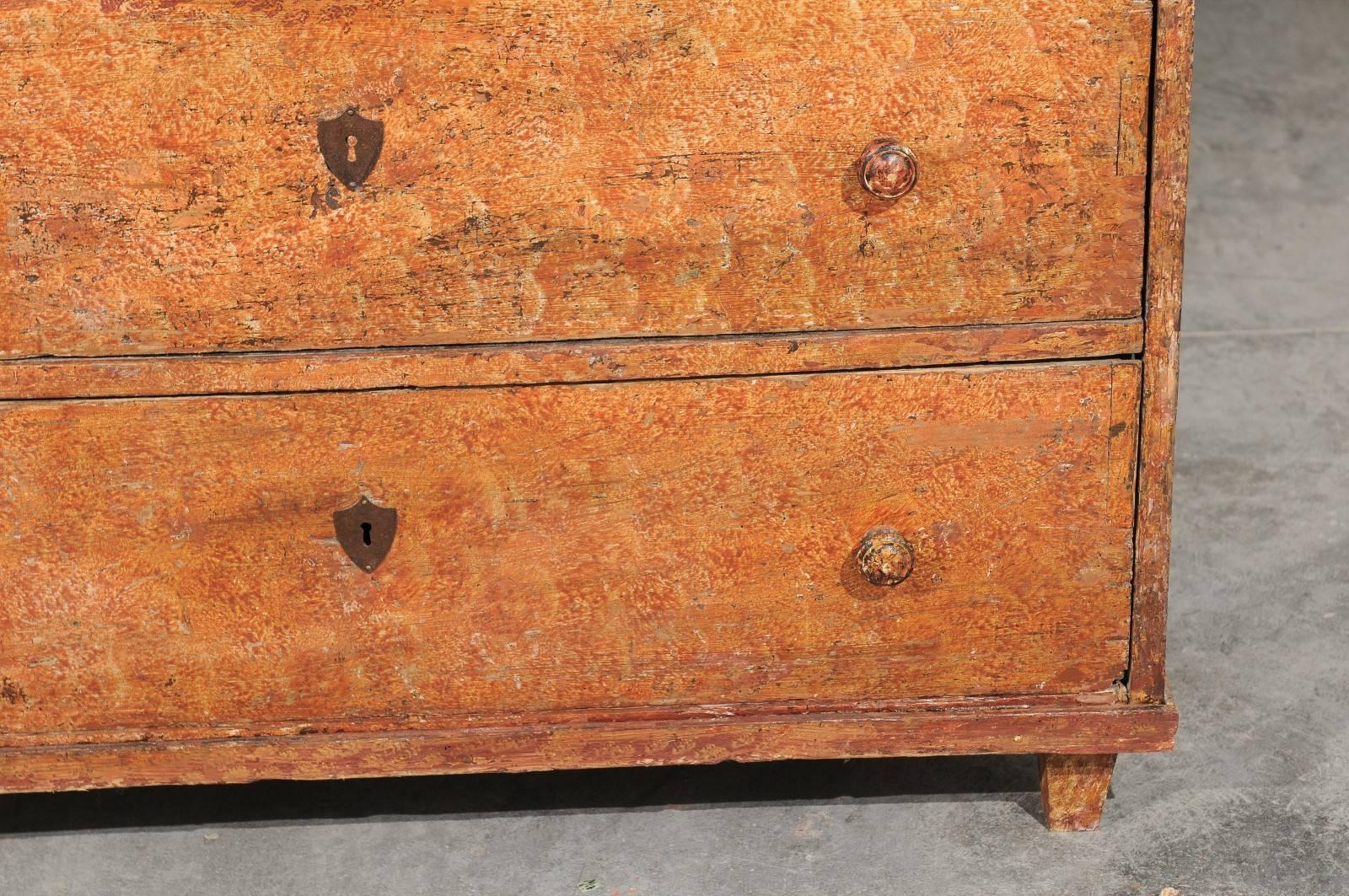 French 1820s Three-Drawer Commode with Distressed Paint and Slate Top 1
