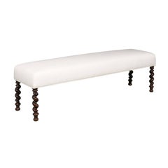 French Barley Twist Louis XIII Style Walnut Bench with Upholstered Seat, 1900s